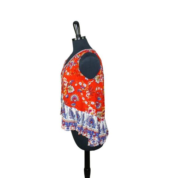 Patrons Of Peace Boho Top Embroidered Floral Hi Low Ruffle Sleeveless - Picture 2 of 5